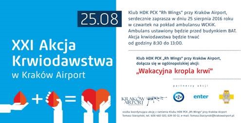 Plakat: XXI Akcja Krwiodawstwa w Kraków Airport