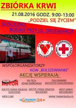 Plakat: Zbiórka krwi w Gościcinie